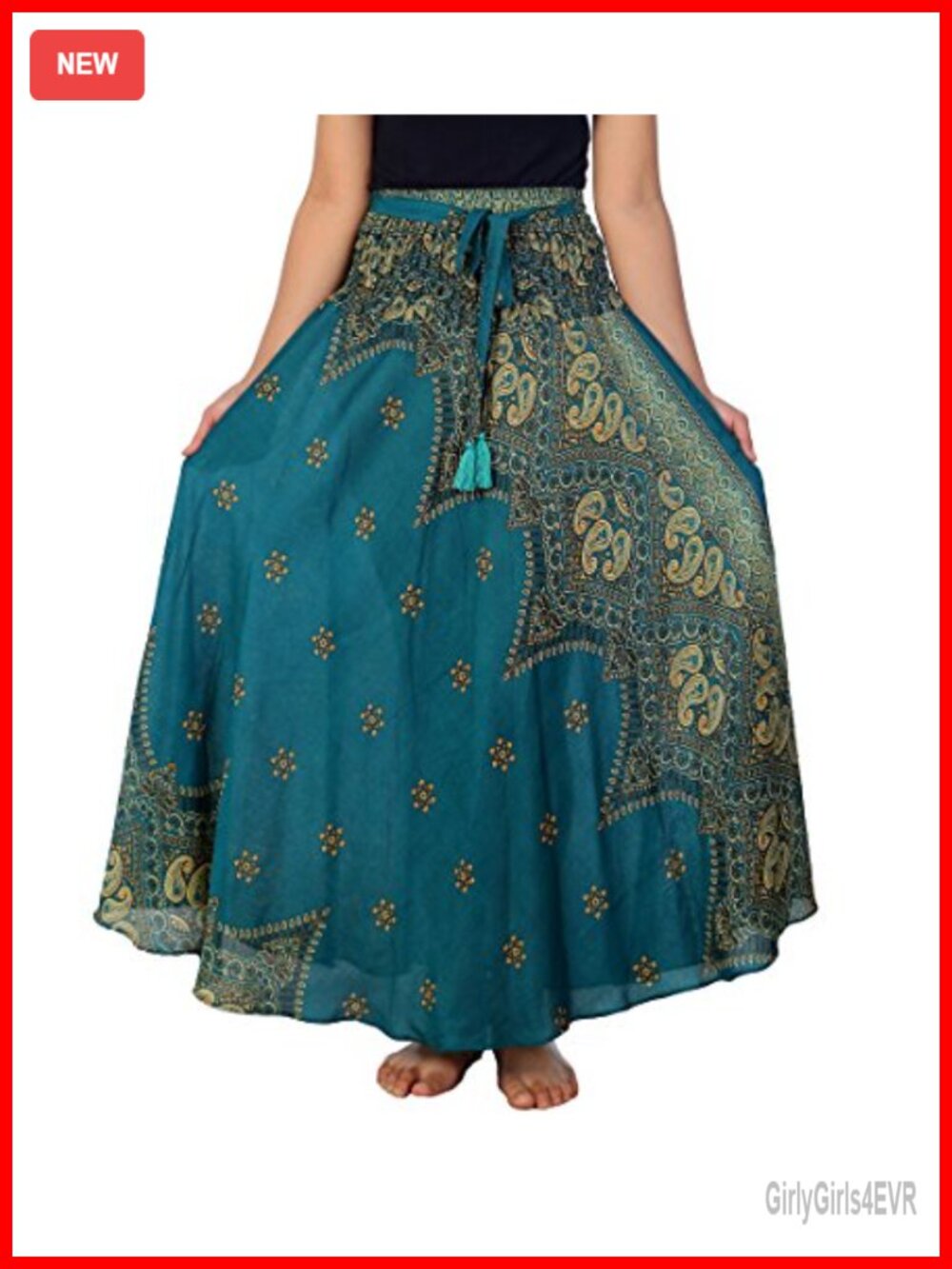 Boho Maxi Skirt for Women Rayon Elastic Waist Drawstring Tassel